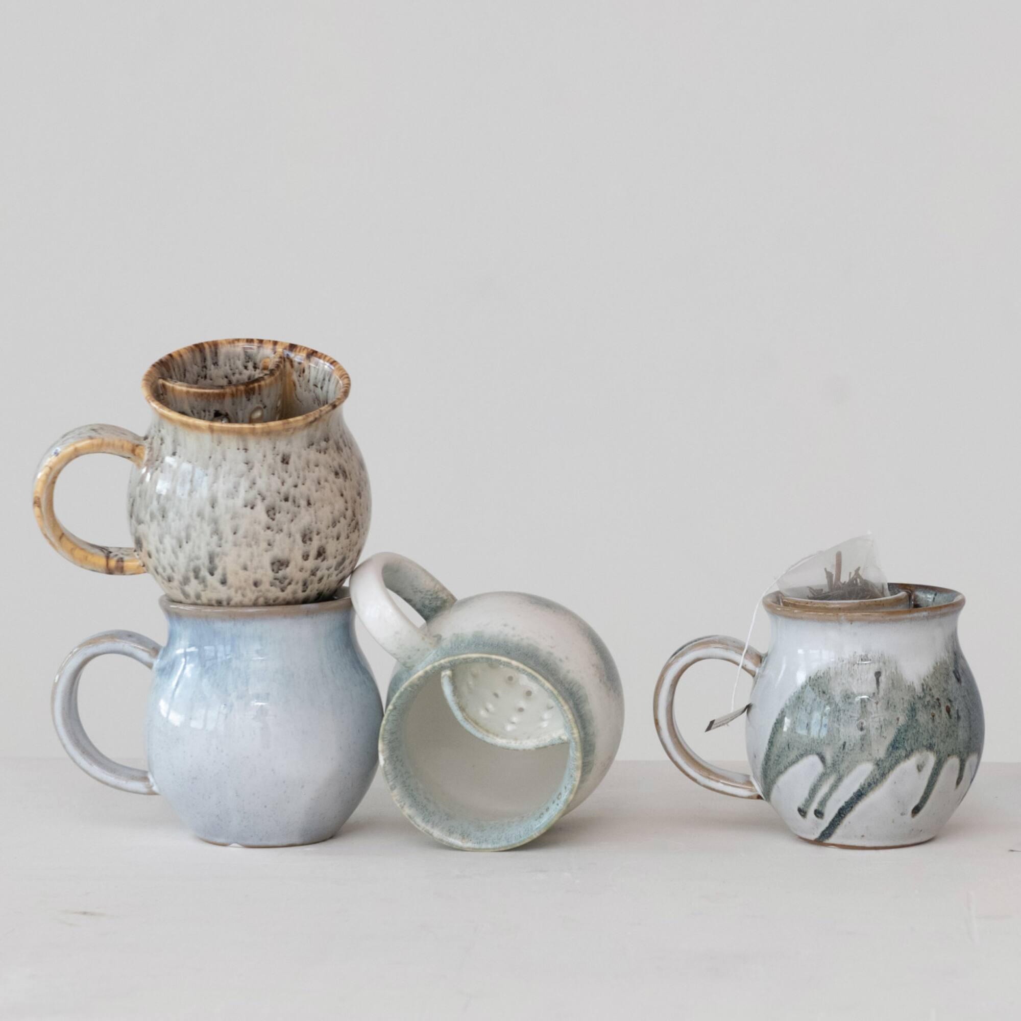 Hello Honey® Artisanal Stoneware Mug with Integrated Teabag Holder Set